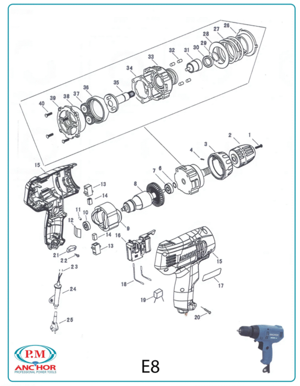 دریل پیچ بند E8 آنکور   برقی-کد 50 - Image 2