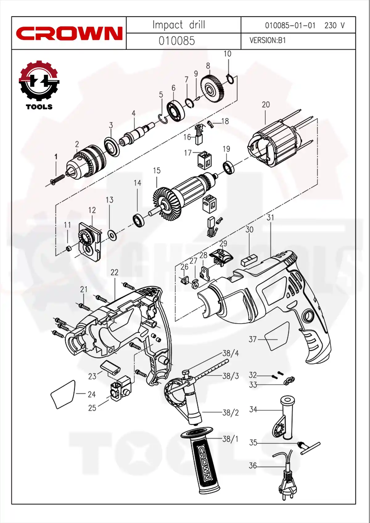 دریل چکشی کرون مدل CT10085