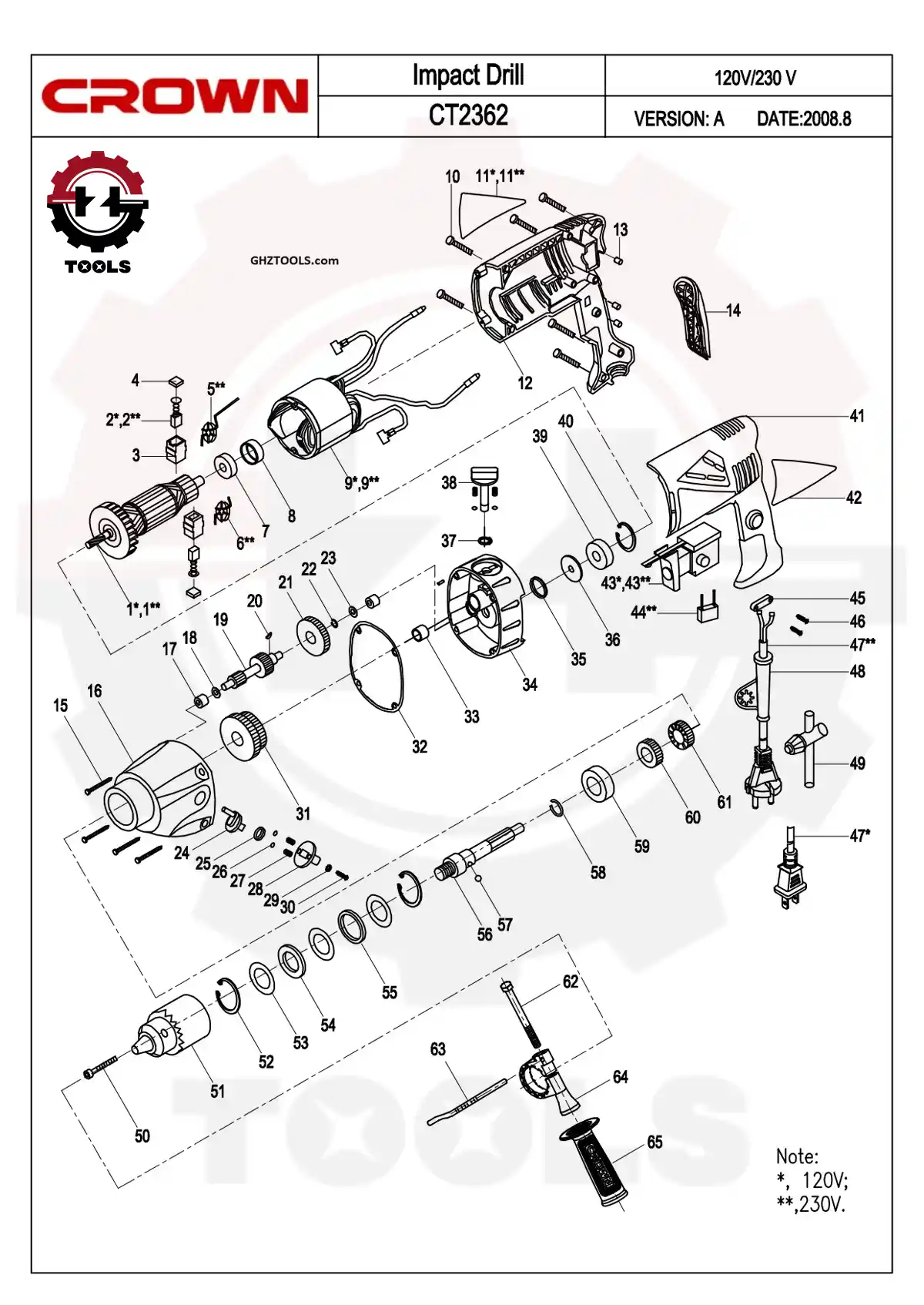 نقشه انفجاری دریل کرون مدل CT2362- 10028